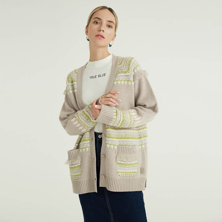 Herbst-Winter-Art- und Weiselange Hülsen-Tasche gestrickte reine Strickjacke-beiläufige Frauen 100% Kaschmir-Pullover
