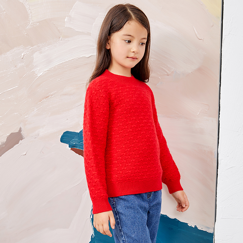 Rundhals-Langarm-Pullover im klassischen Fischschuppen-Design für Mädchen