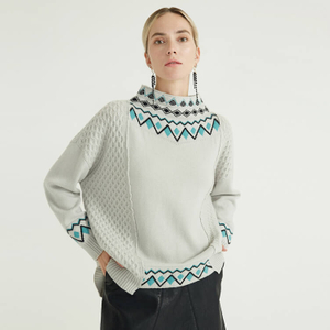 Klassischer Ethno-Stil, mittlerer Ausschnitt, langärmliger Designer-Woll-Langarmpullover für Damen