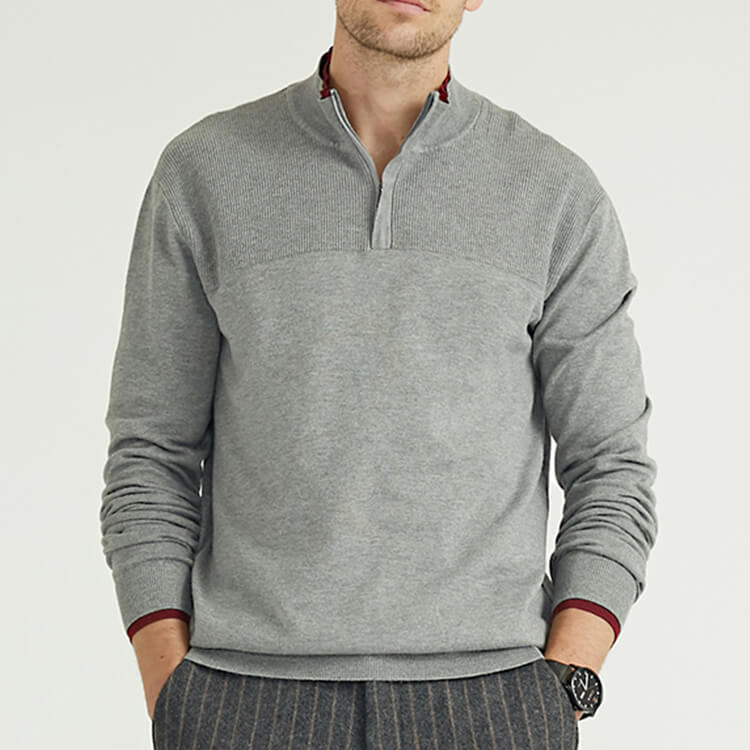 Pullover mit 1/4-Reißverschluss, gestrickt, einfache Kontrastfarbe, langärmliger Herrenpullover