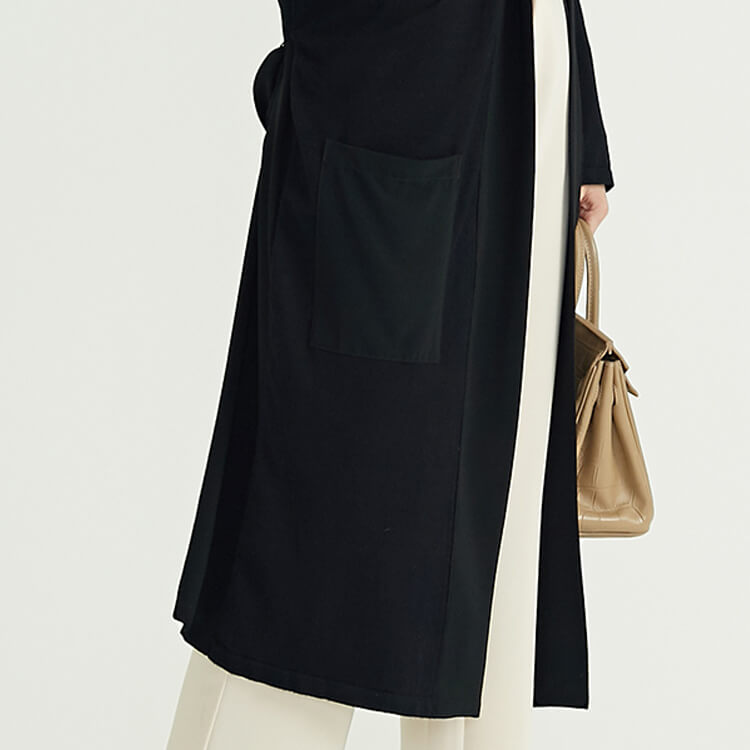 Fashion Black Casual Long Womens Coat Strickmaschine Strickjacke